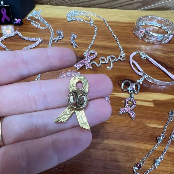 Vintage Lot Hope Pink Ribbon Cancer Awareness Support Fashion Jewelry 16 Pieces - Picture 7 of 13